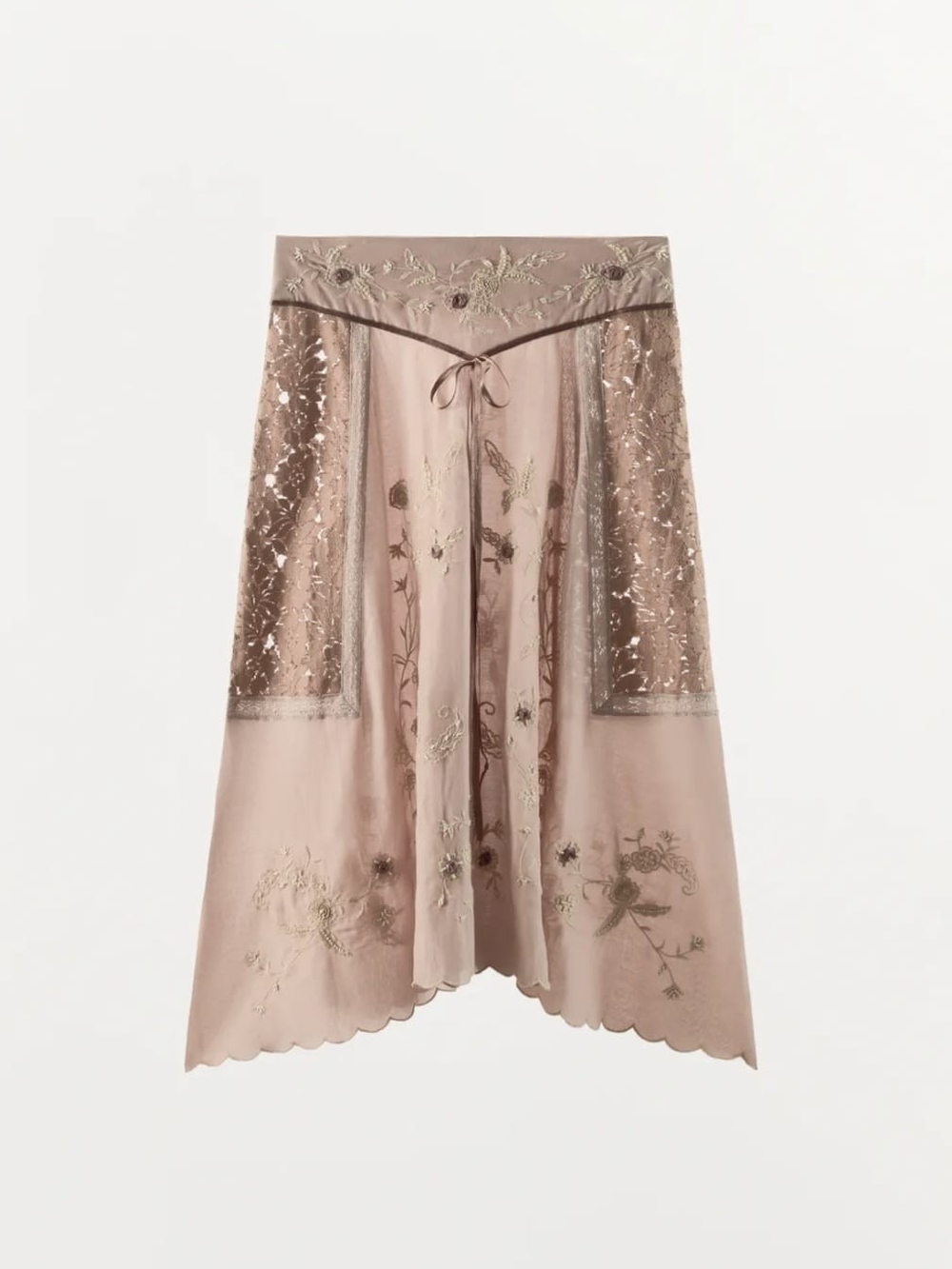 Zara Limited Edition Embroidered Floral & Lace Midi Skirt - Blush Pink - Picture 6 of 6